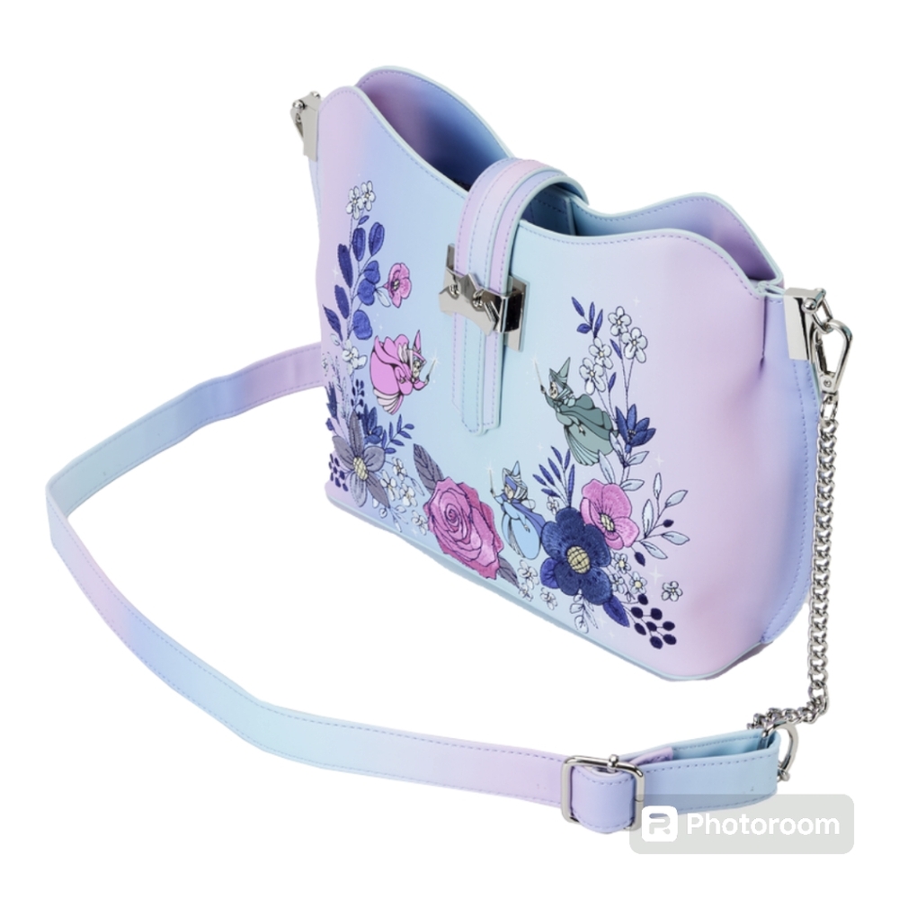 Loungefly Sleeping Beauty 65th Anniversary 3 Fairies Floral Ombre Crossbody Bag - Picture 4 of 5